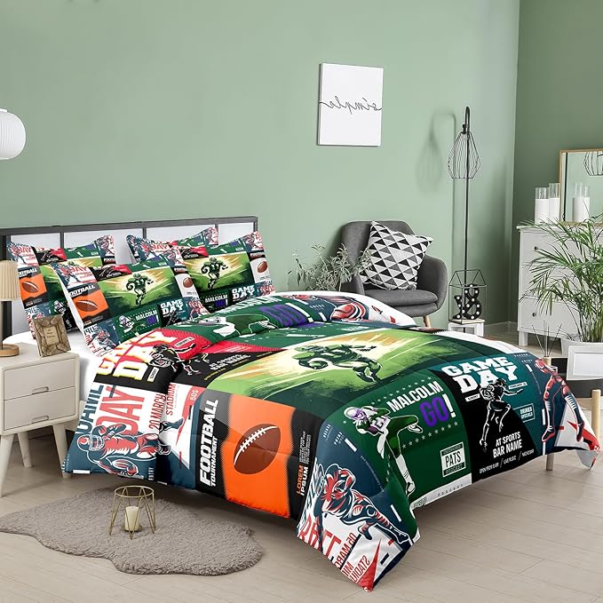 Tailor Shop Football Comforter Set, Full Size, Sports Bedding for Boys with 2 Pillowcases