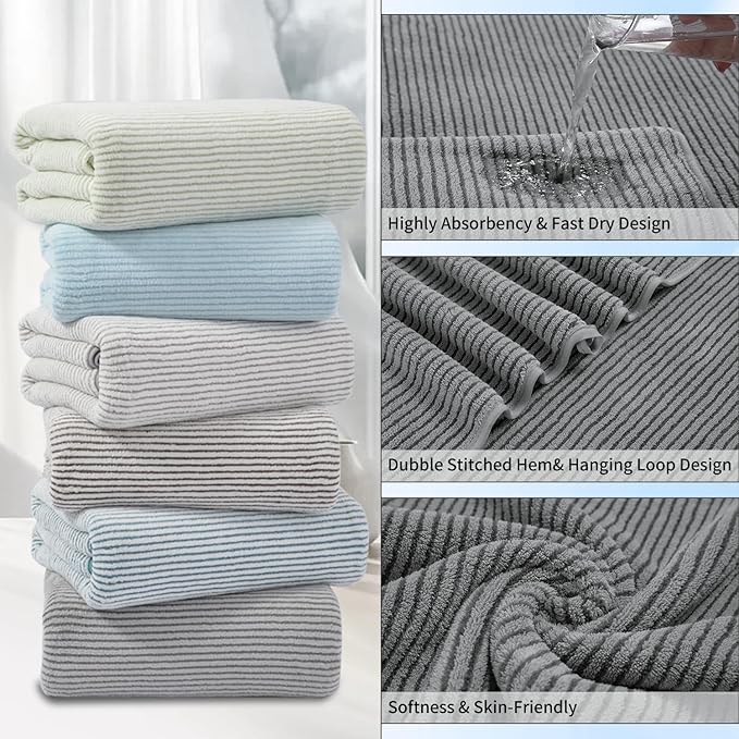 8-Piece Premium Towel Set for Bathroom|2 Oversized Large Bath Sheet,2 Hand Towels,4 Washcloths|Soft Cozy Highly Absorbent Fast Dry Microfiber Towel Set for Hotel,Bathroom Essentials,Dark Grey