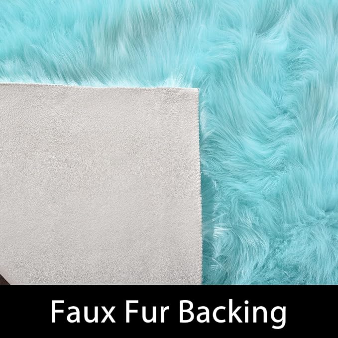 Latepis Light Blue Washable Runner 2x8 Teal Rug for Bedroom Girls Faux Fur Rug for Living Room for Soft Cushion Hallway Home Decor Rectangle