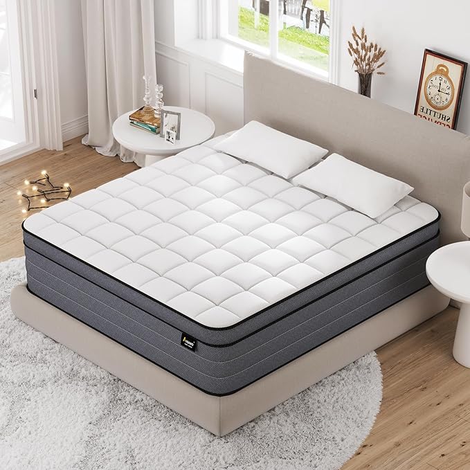 King Size Mattress 14 Inch,Superior Hybrid King Bed Mattress in a Box for Back & Lumbar Support with Individual Pocket Spring for Motion Isolation & Pressure Relief, Cooling Feel,Firm