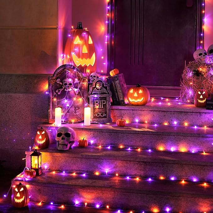 JMEXSUSS 400LED Orange and Purple Halloween String Lights Indoor Outdoor Waterproof, 132ft 8 Modes String Lights Plug in with Remote, Twinkle Light for Room Tree Fireplace Halloween Party Decorations