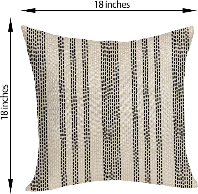 Boho Pillow Covers 18x18 Pack of 2 Black Polka Dot Stripe Decorative Throw Pillow Covers Bohemian Abstract Modern Decor Pillowcase Farmhouse Linen Cushion Case for Sofa Couch,Outdoor Decoration