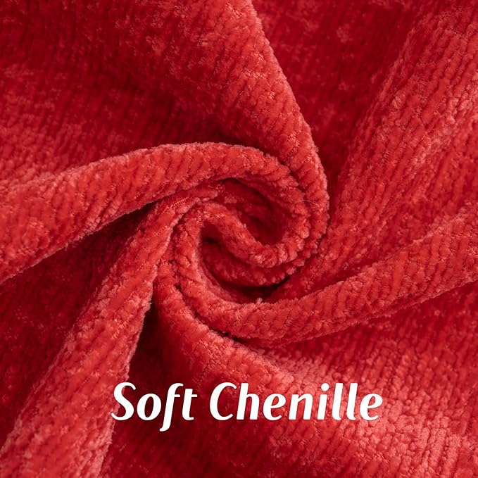 FUTEI Red Chenille Throw Pillow Covers 16x16 Inch Set of 2,Soft Cozy Bound Edge Design Cushion Case,Home Decor for Couch Bed Living Room