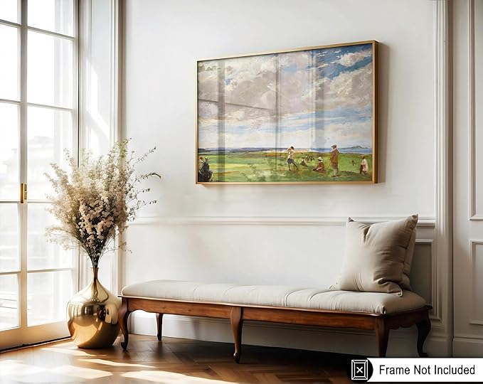 Poster Master Vintage Lady Astor Playing Golf at North Berwick Painting Print - Retro Golf Course Poster - Sports Art - Landscape Wall Design - Office or Living Room Decor - 18x24 UNFRAMED Wall Art