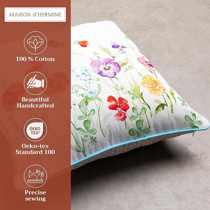 Maison d' Hermine Decorative Cushion Cover 100% Cotton 20"x20" Throw Couch Cover Washable Square Pillowcases with Invisible Zipper for Sofa, Couch, Bedroom, Summer Whisper