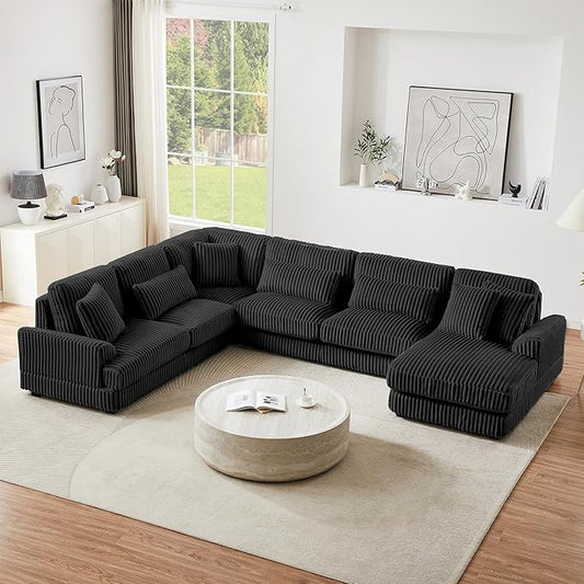 129" Sectional Sofa U Shaped Sofa Modern 5 Seat Couch Upholstered Couches with Chaise Lounge for Living Room, Black