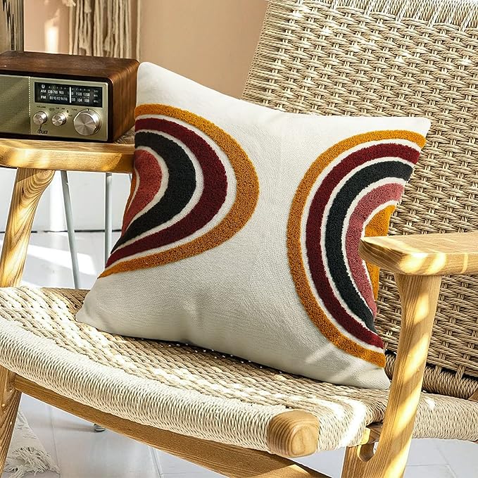Merrycolor Boho Abstract Throw Pillow Covers 18x18 Tufted Sun Pillow Covers Colorful Mid Century Modern Pillow Covers Boho Pillows Decorative Throw Pillow Case for Bed Couch Living Room,1PC