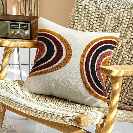 Merrycolor Boho Abstract Throw Pillow Covers 18x18 Tufted Sun Pillow Covers Colorful Mid Century Modern Pillow Covers Boho Pillows Decorative Throw Pillow Case for Bed Couch Living Room,1PC