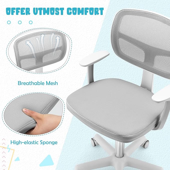 HONEY JOY Kids Desk Chair, Height Adjustable Children Study Chair, Swivel Mesh Task Student Chair, Universal Casters, Child Computer Desk Chair for Boys Girls Age 3-10 (Gray)