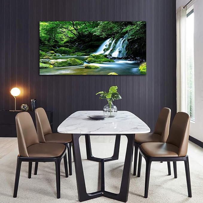 Waterfall Wall Art Large Living Room Decorations Landscape Canvas Art Nature Pictures Artwork Contemporary Wall Decor Green Trees Rivers Spring Tropic Forest for Kitchen Office Home Ready to Hang 20" x 40"