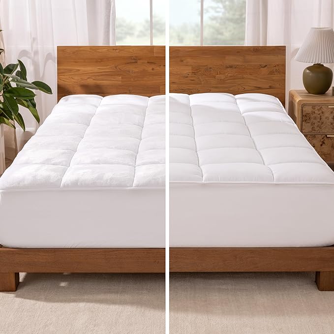 Bare Home Split Head Flex King Microplush Mattress Topper - Pillow Top Reversible - Dual Sided All-Season - 8" to 24" Deep Pocket - Soft Fitted Cover - Plush Mattress Pad (Split Head Flex King)