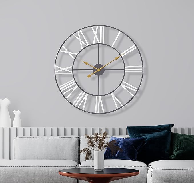 Sorbus Large Wall Clock for Living Room Decor – Easy to Hang 24-Inch Big Wall Clock – Metal Wall Art for Kitchen, Bedroom, Home, Office – Analog Decorative Wall Clock (White)