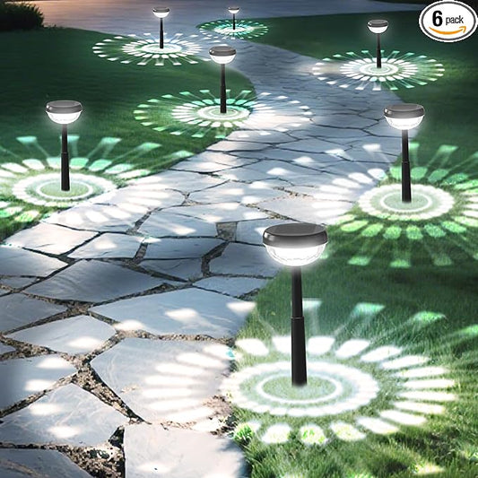 Ensenior 6-Pack Solar Lights Outdoor, Auto ON/Off 6500K LED Solar Garden Lights for Pathway, Yard, Patio, Walkway, Flower Bed, Waterproof, Energy-Efficient Landscape Lighting, Adjustable Height