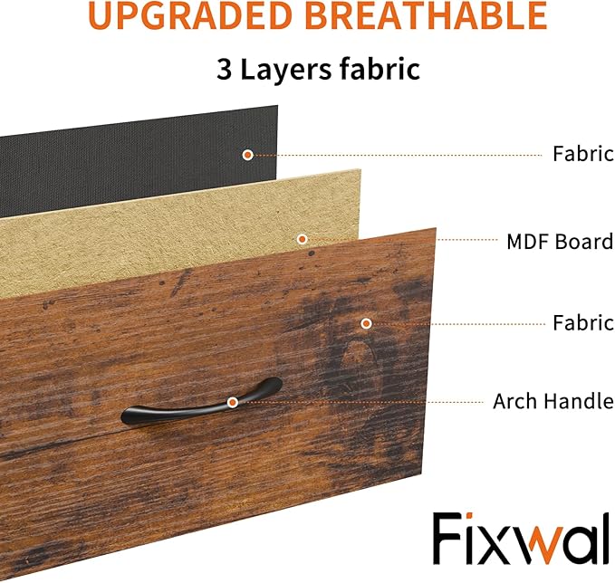 Fixwal TV Stand Dresser for Bedroom with Storage and LED Lights, Rustic Brown 55" TV Stand with 8 Drawers, Fabric Chest of Drawers with Wood Grain Finish for Entryway