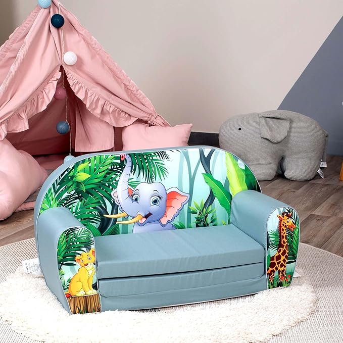 Delsit Kids Couch for Toddlers - 2 in 1 Convertible Foam Sofa to Lounger, Comfy Flip Out Lounge Chair for Children, Made in Europe