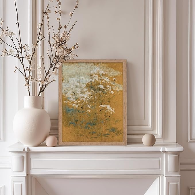 Poster Master Vintage Wild Flowers Poster - Retro Tonal Botanical Painting Print - Abstract Art - Floral Art - Farmhouse Art - Aesthetic Flower Shop or Living Room Wall Decor, 8x10 Beige Framed