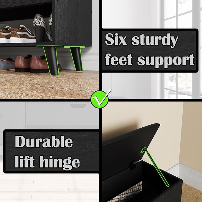 50" Entryway Shoe Bench with Hidden Storage,Shoe Organizer Storage Bench with Shelf and Cabinet Entryway Bench for Bedroom Living Room and Hallway