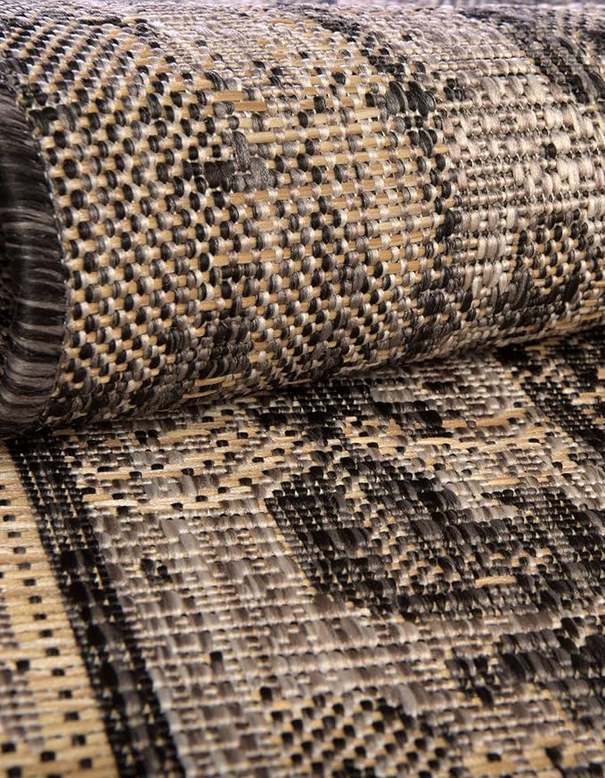 Unique Loom Outdoor Traditional Collection Area Rug - Valeria (13' Square Charcoal/Natural)