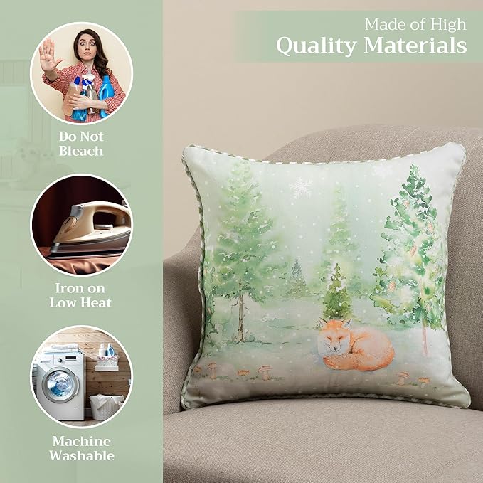Maison d' Hermine Decorative Pillow Covers 18 x 18 Inch Square 100% Cotton Throw Pillow Covers with Invisible Zipper Cushion Case for Living Room Couch, Chair, Sofas, Bedroom, Home (Winter Mornings)