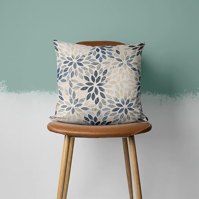 Dahlia Pillow Covers 20x20 Inch Set of 2 Summer Rust Geometric Flower Outdoor Decorative Throw Pillows Farmhouse Navy Blue Pillow Case Linen Square Cushion Cover for Home Sofa Bedroom Living Room