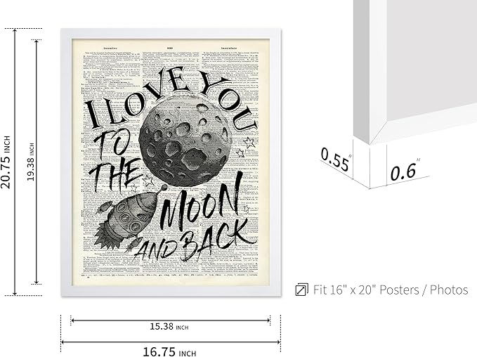Poster Master Dictionary Art Poster - I Love You To The Moon and Back Print - Motivational Art - Gift for Him, Her & Lovers - Romantic Decor for Dorm, Bedroom or Living Room, 16x20 White Framed