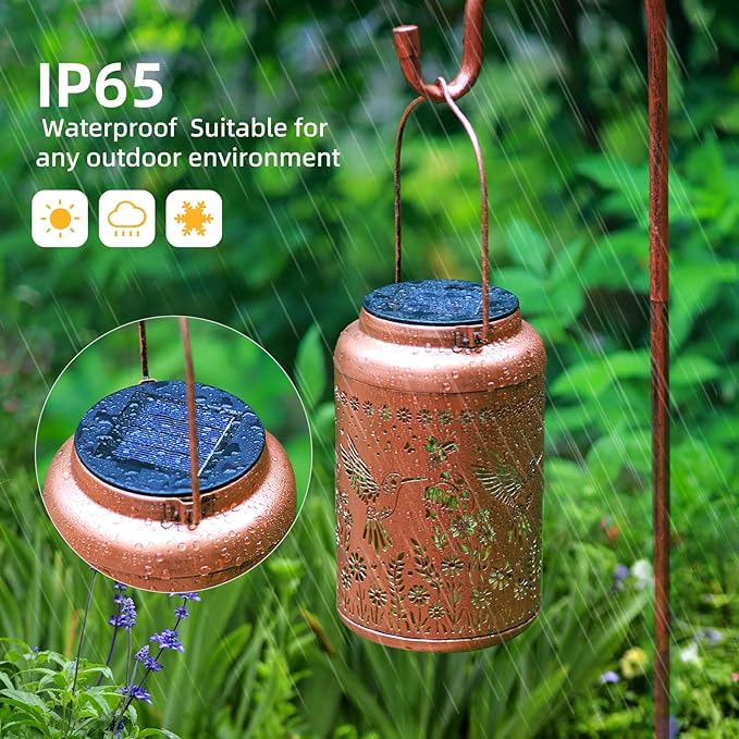 Hummingbird Solar Lanterns Outdoor Waterproof,Hummingbird Garden Decor Birthday Gifts for Women Men Mom Hanging Solar Lights Metal Decoration Outside for Yard,Patio,Backyard,Porch,Tabletop