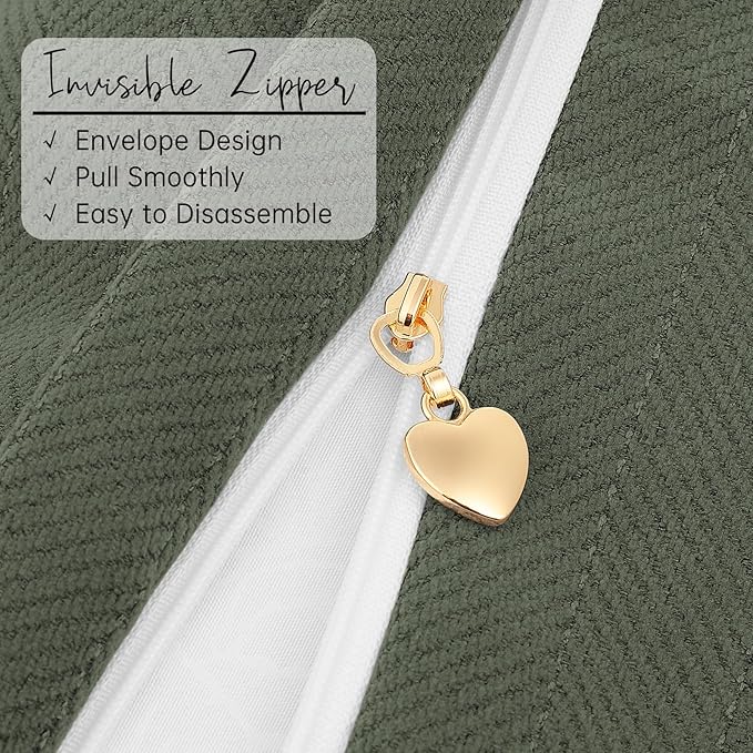 ZWJD Army Green Pillow Covers 24x24 Set of 2 Chenille Throw Pillow Covers with Elegant Design Soft and Luxurious Decorative Throw Pillows for Couch, Bed, and Home Decor