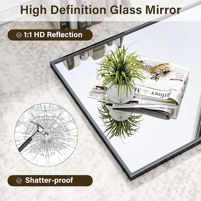 HARRITPURE 28"x20" Framed Bathroom Mirror for Wall Rectangle Mirror Aluminum Alloy Frame Wall-Mounted for Farmhouse Entryway Bedroom Living Room Black