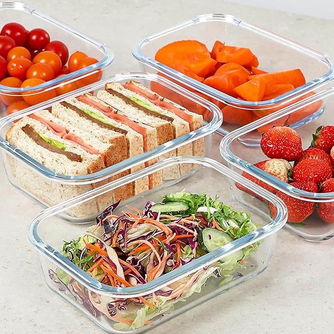 30 oz 5 Pack Glass Meal Prep Containers, Glass Storage Containers with Lids - Dishwahser, Microwave, Oven and Freezer Safe