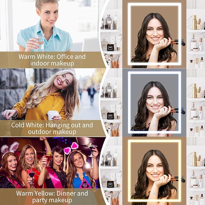 GAOMON Makeup Vanity Desk with Lights and Mirror, Vanity Table with 3 Lighting Modes, Storage Drawer, Shelves, Charging Station and Included Stool for Bedroom, Marble White