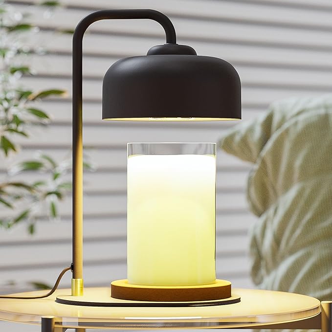 Candle Warmer Lamp with Timer, Electric Candle Warmer Lamp for Jar Candles, Home Decor Gift Candle Lamp Warmer with 2 Halogen Bulbs (Black)