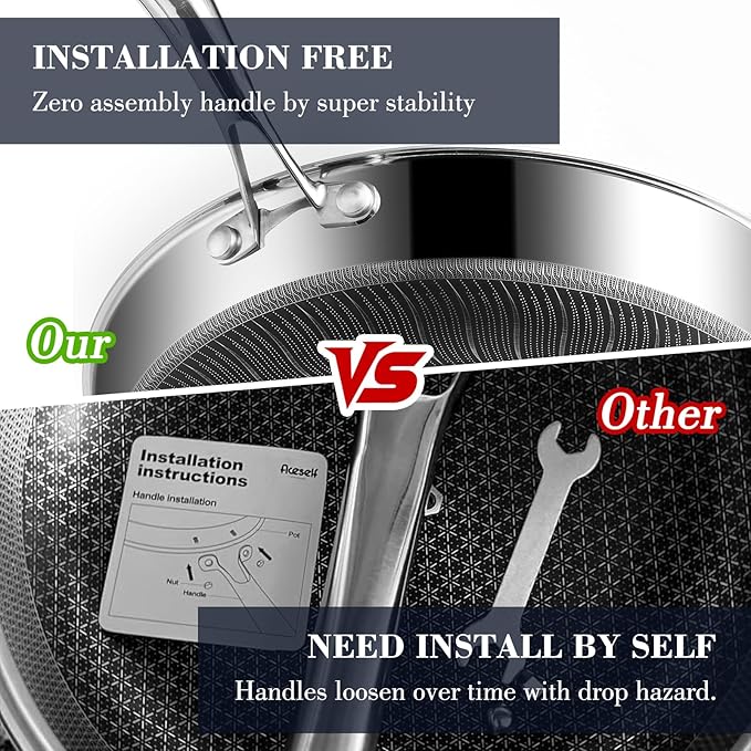 12 Inch Hybrid Non Stick Frying Pan Set Skillet Stainless Steel Skillet Chef's Pan with Matching Lid, PFOA-Free Non-Toxic Cookware, Dishwasher & Oven Safe, Induction Compatible All Cooktop