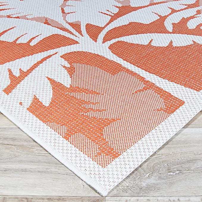 Couristan Monaco Indoor Outdoor Area Rug – Coastal Flora 5'3" x 7'6" in Ivory Orange – Flatwoven, Hose Washable, Pet Friendly Rug for Patio, Porch and Home Decor