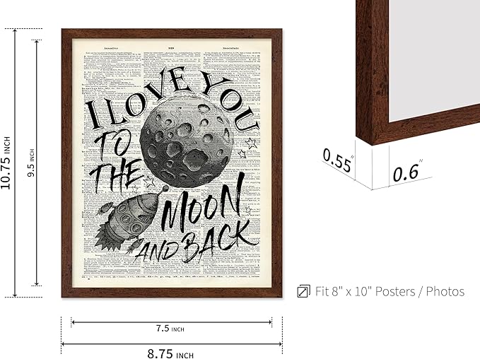 Poster Master Dictionary Art Poster - I Love You To The Moon and Back Print - Motivational Art - Gift for Him, Her & Lovers - Romantic Decor for Dorm, Bedroom or Living Room, 8x10 Brown Framed