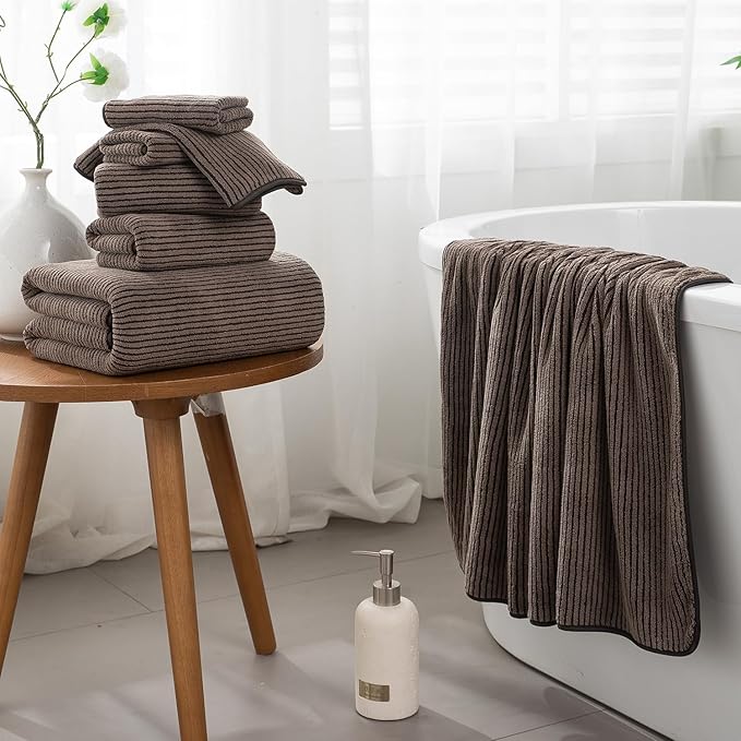 4 Piece Bath Towel Set 35"x70"Oversized Bath Towel for Bathroom Ultra Soft Fluffy Extra Large Bath Sheet Luxury Premium Bathroom Towel Highly Absorbent Quick Dry Shower Towel for Hotel Spa,Brown