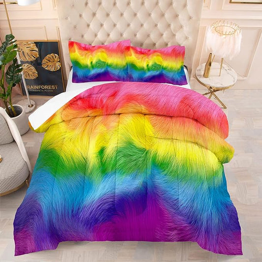 Tailor Shop Twin Size Rainbow Comforter Sets for Girls Kids Teens Western Cow Colorful Comforter Rainbow Bedding Set with 1 Comforter and 1 Pillowcase…