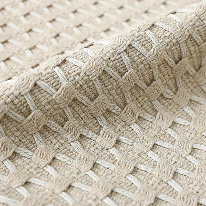 sykting Boho Outdoor Pillow Covers 18x18 Set of 2 Thick Woven Neutral Beige Throw Pillow Covers with Tassels for Couch Sofa Living Room