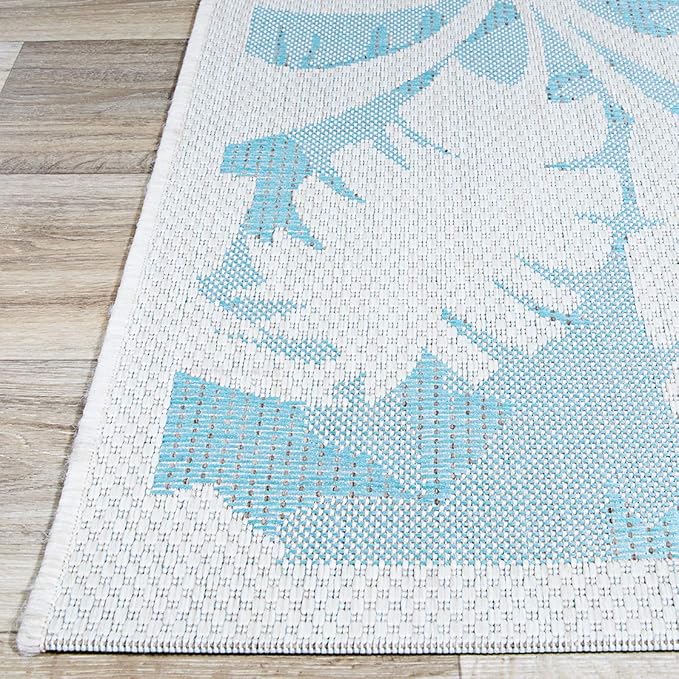 Couristan Monaco Indoor Outdoor Area Rug – Coastal Flora 8'6" x 13' in Ivory Turquoise – Flatwoven, Hose Washable, Pet Friendly Rug for Patio, Porch and Home Decor