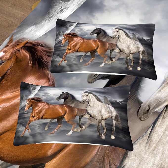 Tailor Shop Horse Comforter Queen Size,Galloping Horse Bedding Set for Kids Teens Girls Boys with 2 Pillowcase…