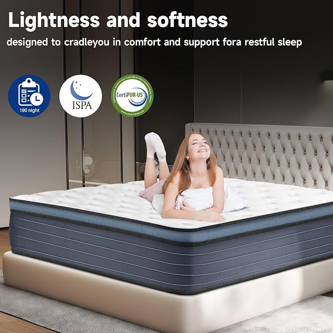 Queen Size Mattress in a Box 12 Inch Hybrid Mattress [Enhanced Stability], Medium Firm Memory Foam and Pocket Spring Construction, Motion Isolation
