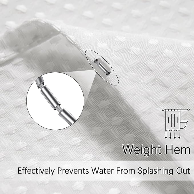 Long White Shower Curtain Waterproof Large Heavy Duty Fabric for Bathroom, Machine Washable Tall 256GSM Modern Shower Curtains for Spa Hotel with 12 Metal Hooks, 72Wx80H