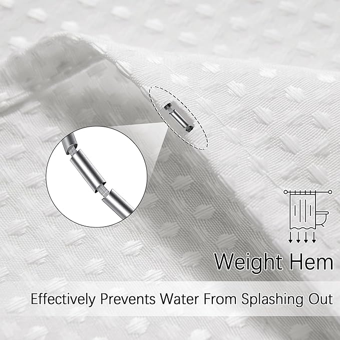 Long White Shower Curtain Waterproof Large Heavy Duty Fabric Shower Curtains for Bathroom, Machine Washable Tall 256GSM Modern for Spa Hotel with 12 Metal Hooks, 72Wx78H