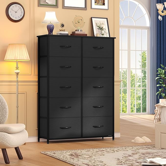 DWVO 10 Drawers Dresser, Fabric Dresser, Fabric Storage Tower, Organizer Unit for Bedroom, Living Room, Hallway, Closets