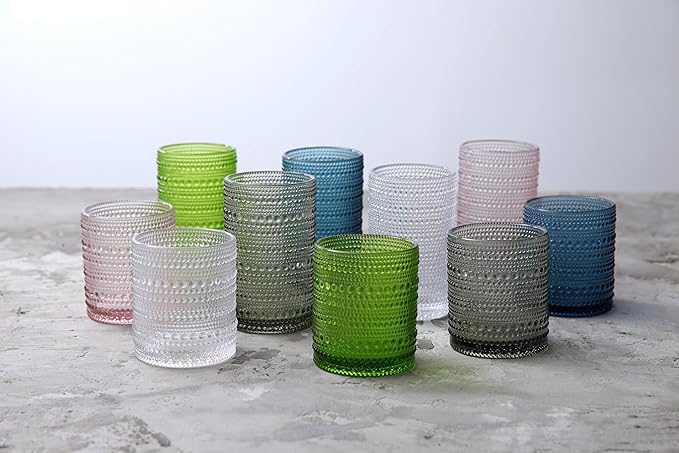Fortessa Jupiter Beaded Hobnail Glass, 13 Ounce Iced Beverage (Set of 4), Pink