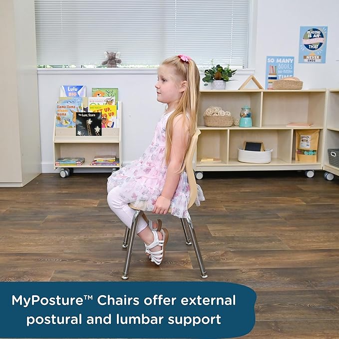Children’s Factory MyPosture Plus 14" Chair, Tan with Chrome Legs, 2 Pack, Stackable Ergonomic Seating Solution for Classrooms and Homeschools