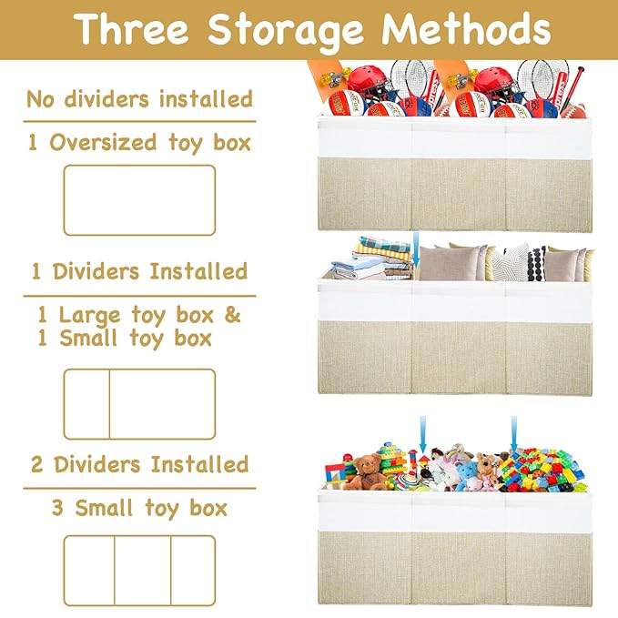Large Toy Box Chest,Toy Storage Organizer,Storage Bins with Lids,Stuffed Animal Storage,Toy Bins for Kids,Toddlers,Baby,Girls,Nursery,Living Room,playroom(Beige)