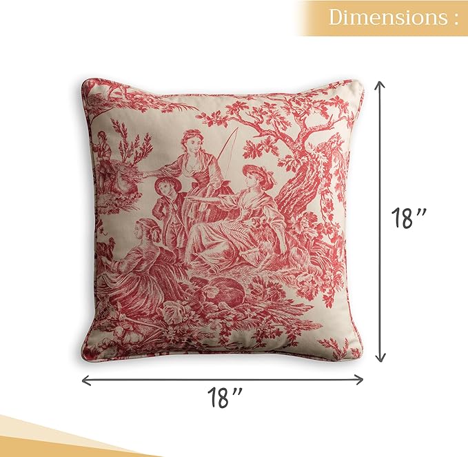 Maison d' Hermine Decorative Pillow Covers 18 x 18 Inch Square 100% Cotton Throw Pillow Covers with Invisible Zipper Cushion Case for Living Room Couch, Chair, Sofas, Bedroom, Home (The Miller - Red)