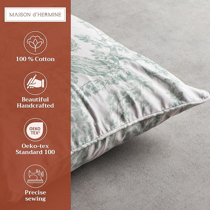 Maison d' Hermine Decorative Pillow Covers 20x20 Inch Square 100% Cotton Throw Pillow Covers with Invisible Zipper for Living Room Couch, Chair, Sofas, Bedroom, Home (The Miller - Antique Green)