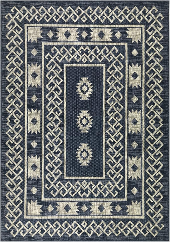 Antep Rugs Patio 6x9 Outdoor/Indoor Southwest Aztec Native Area Rug (Blue, 6'7" x 9')