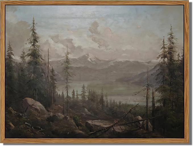 Floating Framed Canvas Wall Art - Majestic Mountain Forest Landscape Wall Decor - Natural Scenery Pictures Paintings Prints for Living Room Bedroom Bathroom Home Decoration 8x10 inch